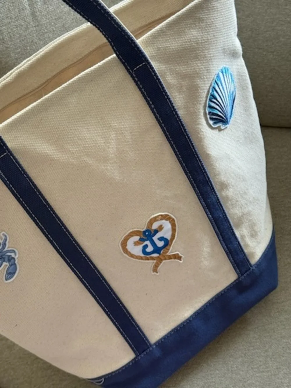 Canvas Tote with Nautical Embroidery - Blue & Cream